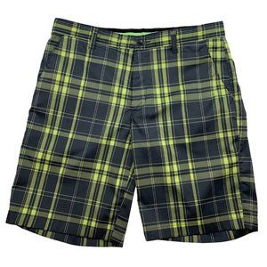 Greg Norman Mens Golf Shorts Plaid Lime Green Shark For Tasso Elba